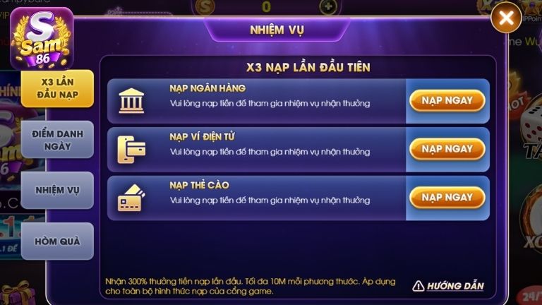 Đối với lần đầu nạp anh em sẽ nhận được x3 giá trị tiền