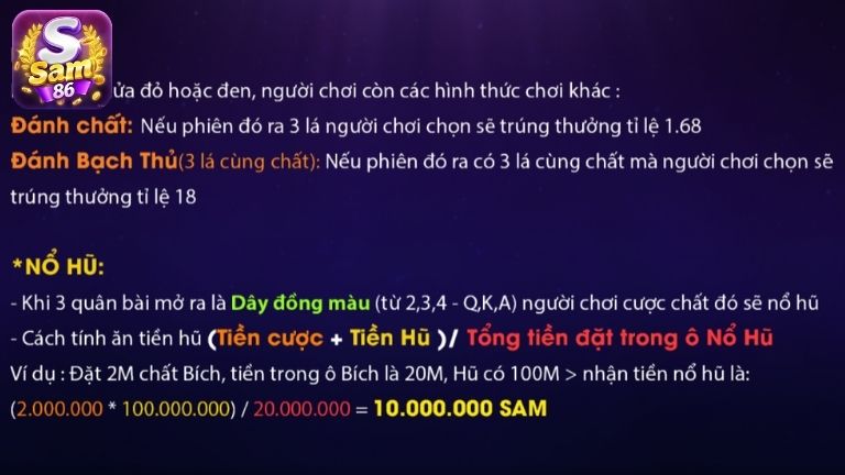 Hình thức cược và tính thưởng phổ biến tại Ba Lá Sam86