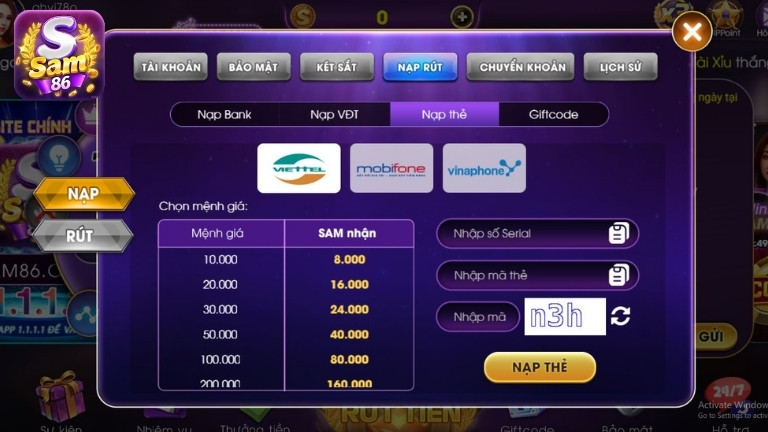 Hướng dẫn nạp tiền Sam86 qua ví điện tử Momo